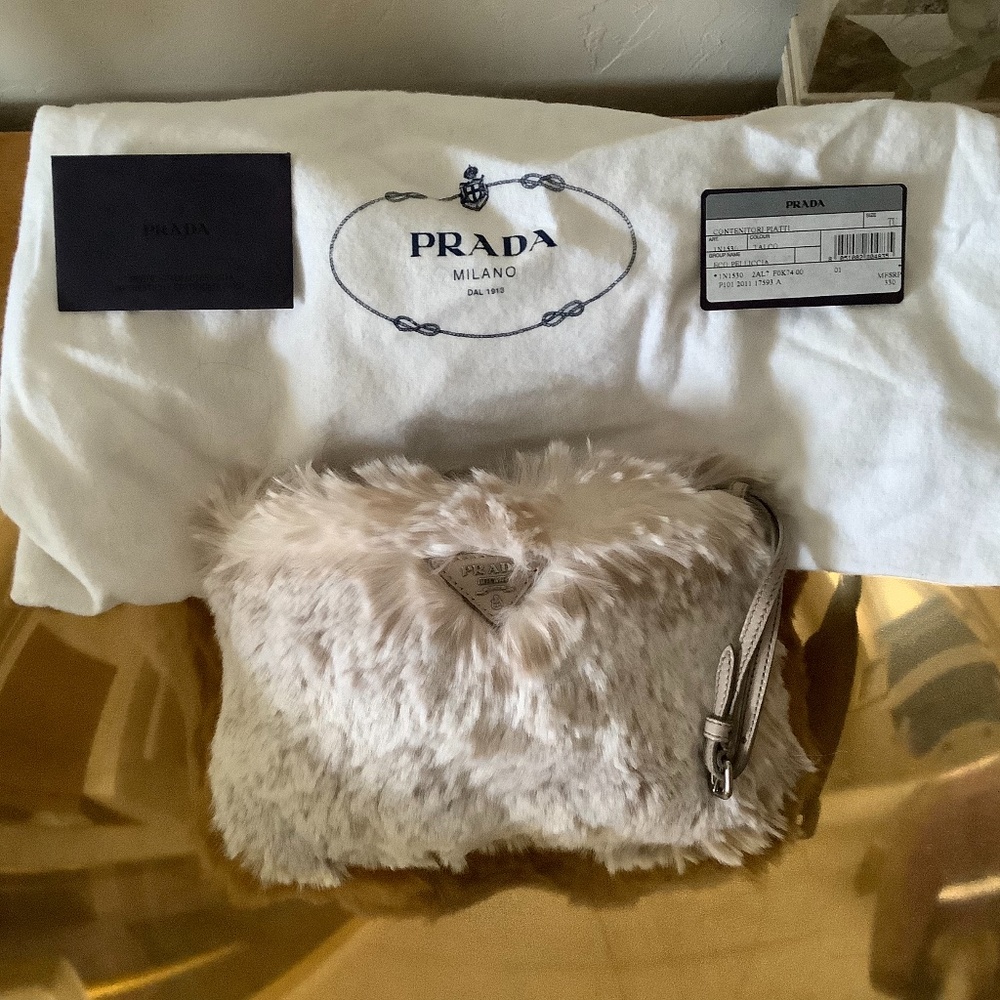 Authentic Prada Faux Fur Clutch Hand Bag